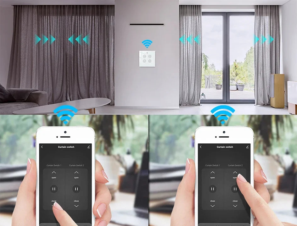 Tuya SmartLife WiFi RF 2 Gang Double Curtain Blind Switch for Roller Shutter Electric Motor With Alexa Google Home Voice Control