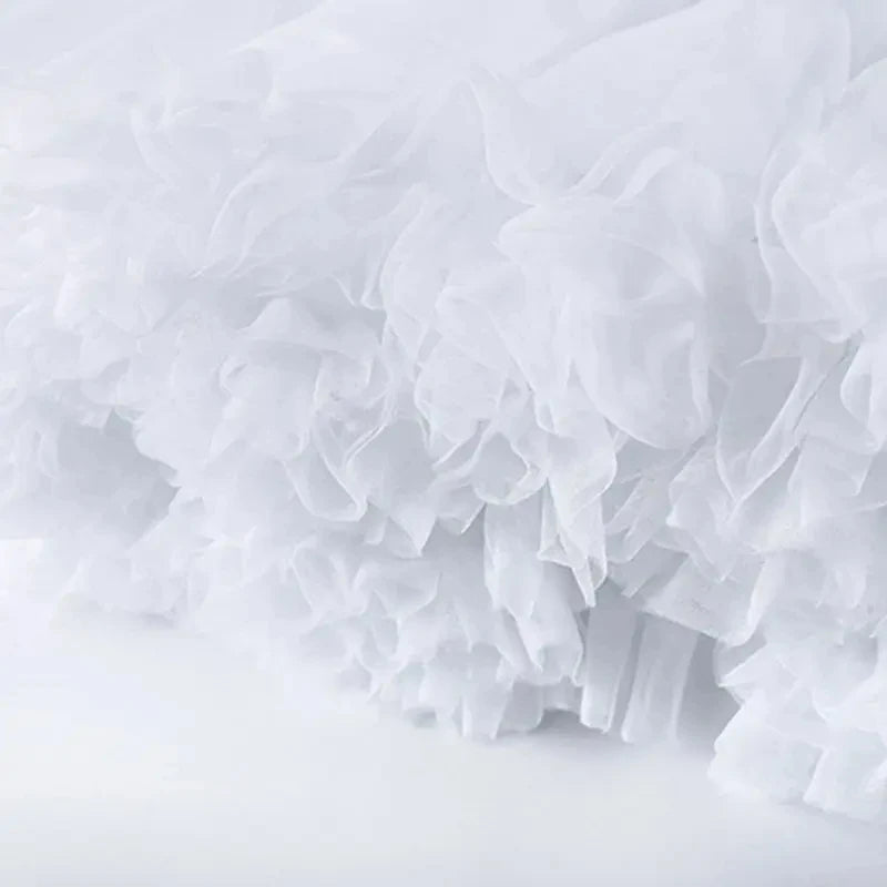 Girls Ruffled Short Petticoat Solid White Color Fluffy Bubble Tutu Skirt Puffy Waistband Mini Hoopless Prom Crinoline Underskirt