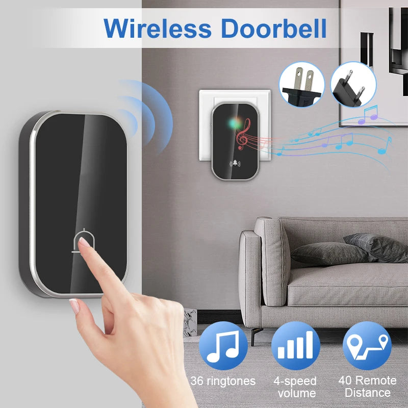 Wireless Doorbell Smart Home Welcome Door Bell 36 Ringtones 300M Long Distance Outdoor House Door Chime Kit Battery Free
