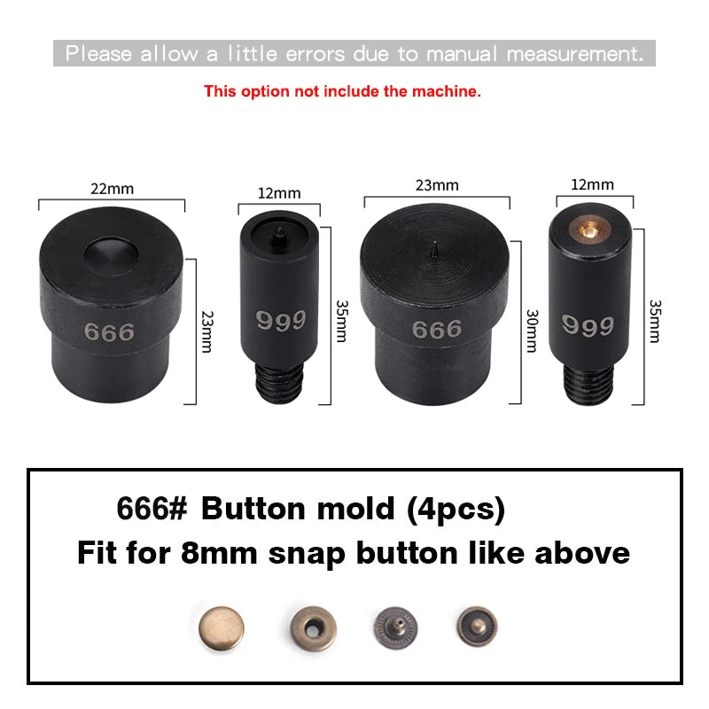 WUTA Manual Button Installation Tool Mute Punching Mushroom Rivets, Eyelet Hand Pressing (without /with Machine) DIY Craft Tools