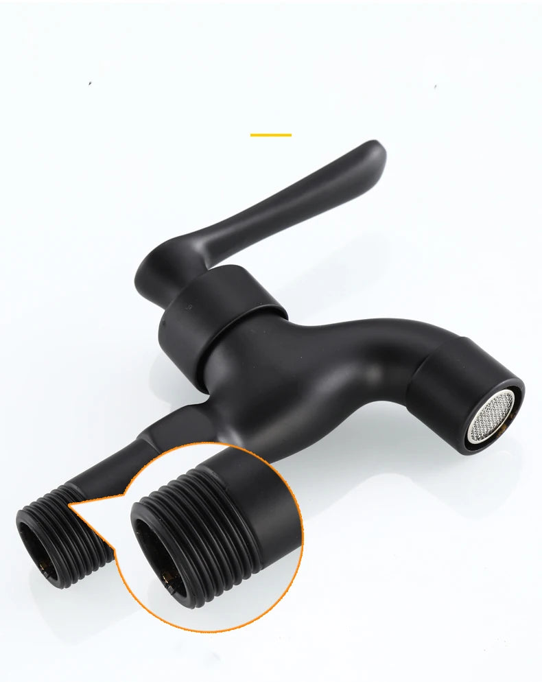 Bathroom Black Single Cold Tap Wall Washing Machine Single Tap Cold Water Faucet Garden Black Tap