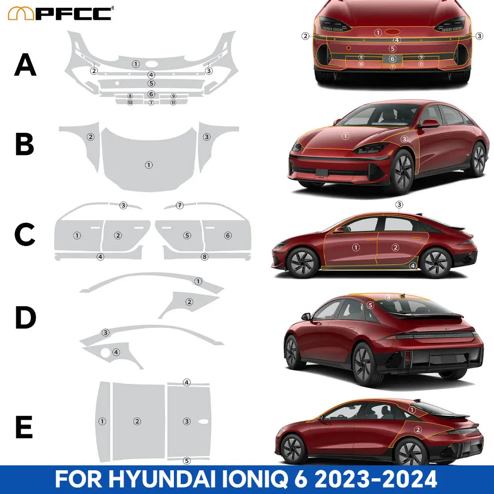 PFCC for Hyundai Ioniq 6 2023 2024 Car Body Precut Sticker Paint Protection Film Anti-Scratch TPU Clear Bra PPF Decal 8.5mil