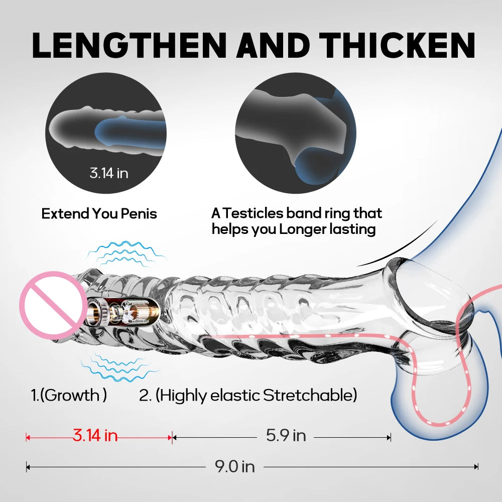 Huge Penis Enlargemen Sleeve Vibrator Extender 8cm Reusable Soft Condoms Dick Sleeve Adult Sex Toys for 18 Men Delay Ejaculation