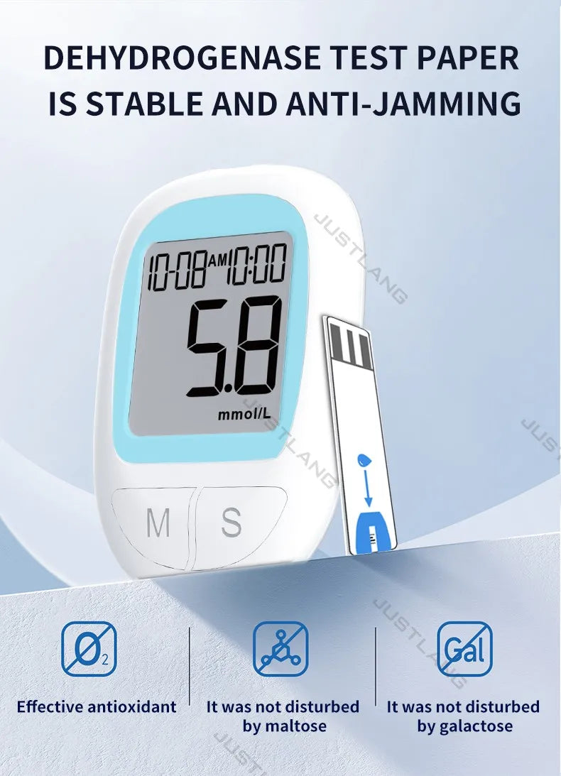 JUSTLANG Medical Glucometer 50/10 SET Blood Glucose Meter Mmol/L Mg/dl Glucometro for Diabetes Sugar Test Strips Lancets