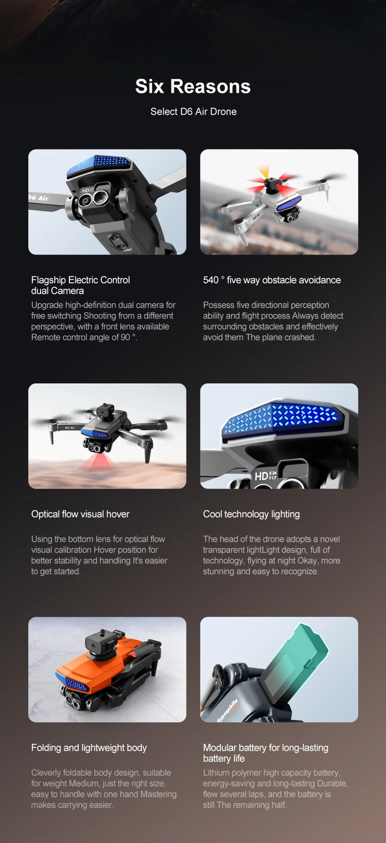 New D6 Air Drone 8K Professional 4K HD Dual ESC Camera Optical Flow 540°Obstacle Avoidance WIFI FPV RC Foldable Quadcopter Dron