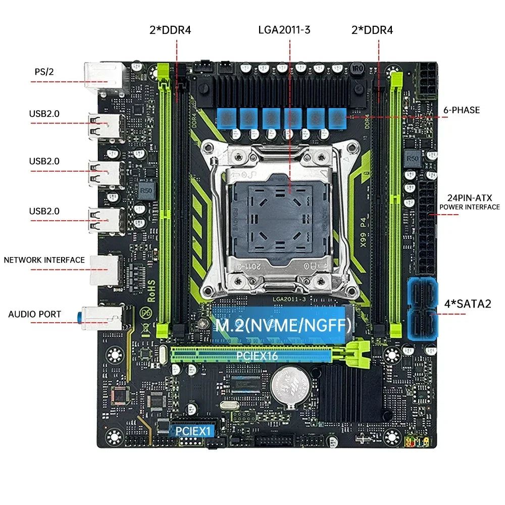 SOYO X99 Motherboard Set with Intel Xeon E5 2650 V4 CPU & Dual-channel DDR4 16Gx1 2133MHz RAM for Gaming Computer Components