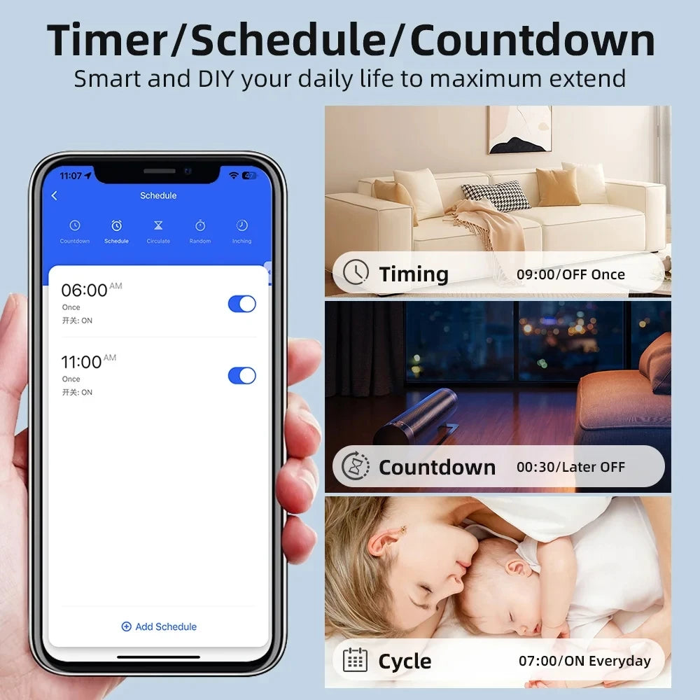 16A Wifi Mini Smart Switch DIY Light Switch 2 Way Wireless Control Smart Home with Tuya Smart Life Alexa Alice Google Home