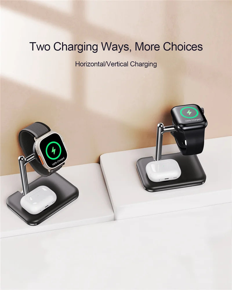 2 In 1 Fast Magnetic Watch Wireless Charger Stand for Apple Watch 1-9 SE Ultra IWatch Airpods Pro Portable Charging Dock Station