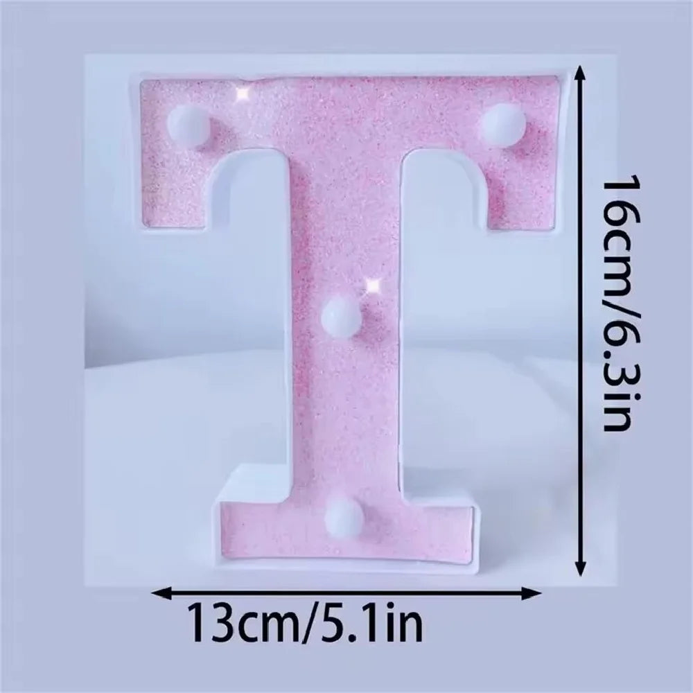 1PC 16cm LED Letter&Number Lights For Wedding,Proposal,Birthday,Party,Photo Props,Battery Powered Pink Glitter Decorative Lights