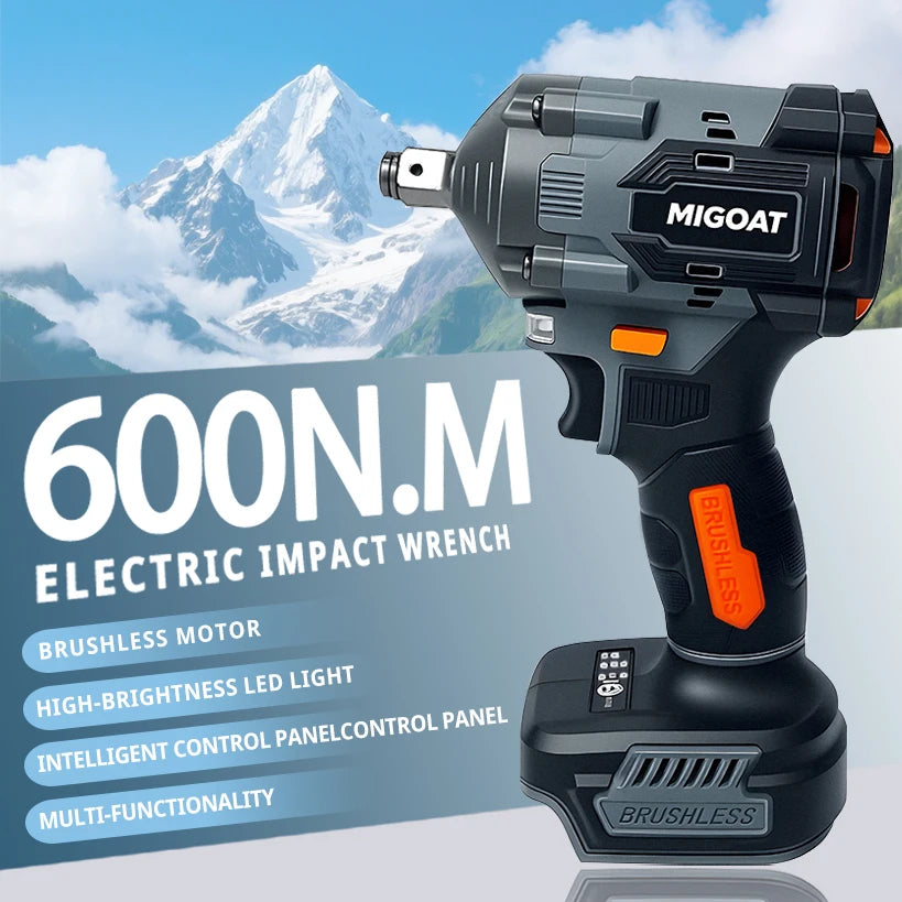 MIGOAT 600N.M Ultra High Torque Impact Wrench Brushless Motor Industrial Power Tool For Makita 18-21V Battery pin, Tool only