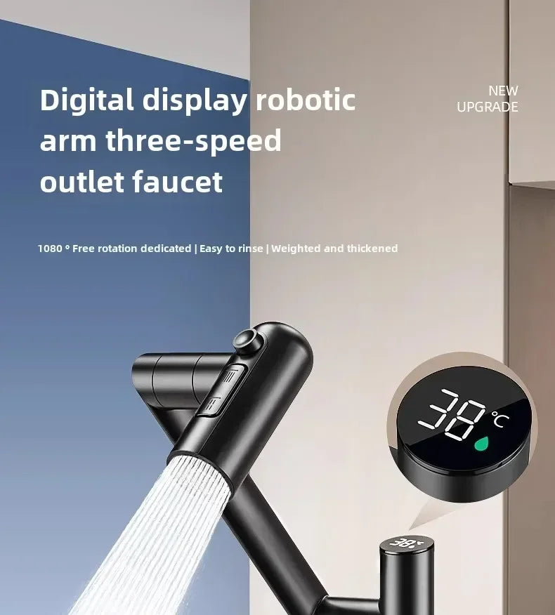 Universal Rotation Kitchen Faucet Bathroom Faucets Multifunctional Washbasin Mechanical Arm Digital Display Hot and Cold Tap