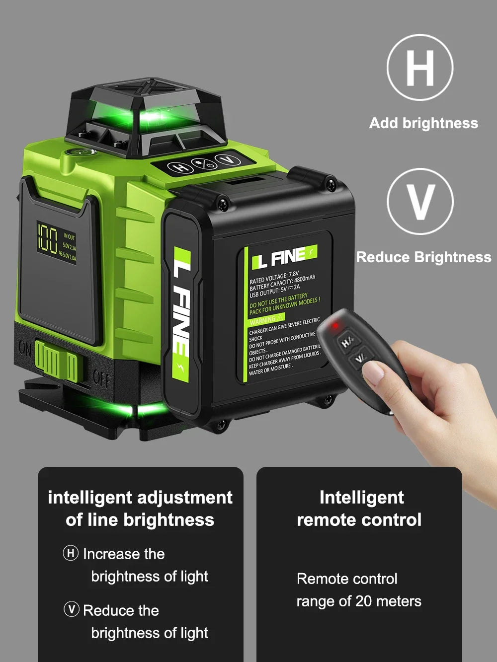 LFINE 3D/4D Laser Level 12/16 Lines Horizontal And Vertical With Remote Control 8 Lines 360°Self-leveling Laser Levels
