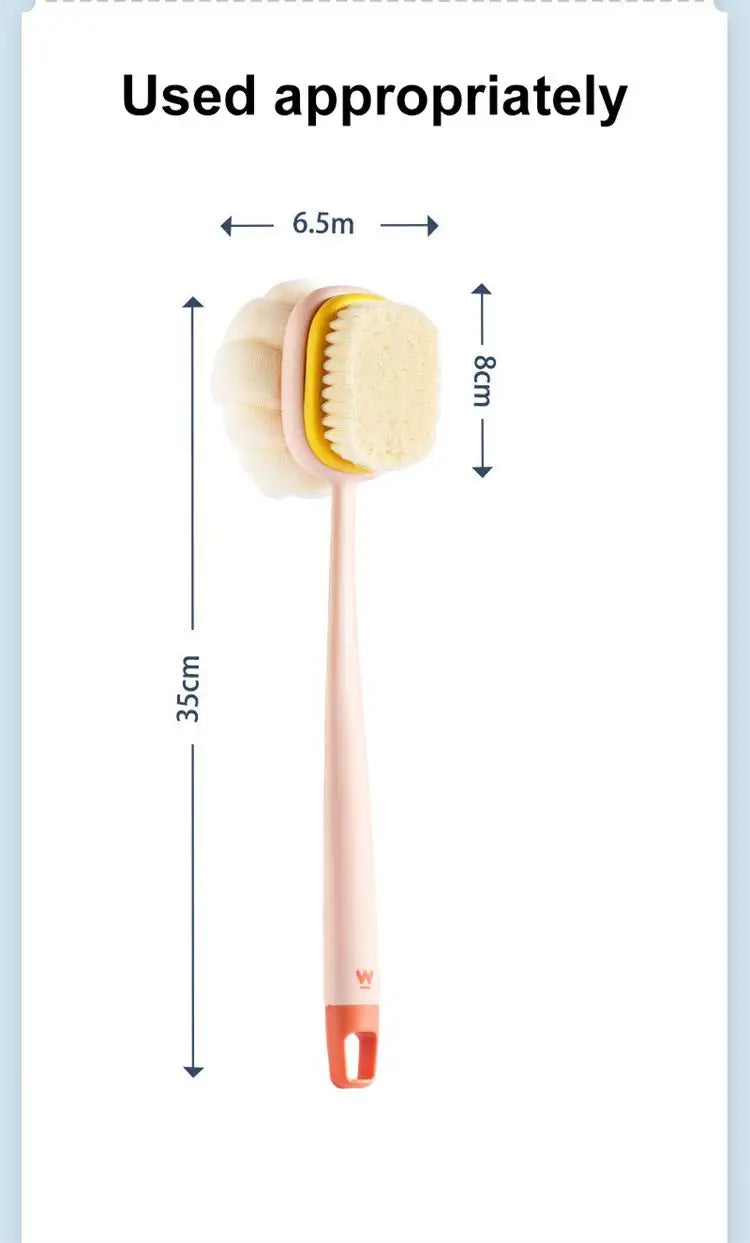 1Pc Pink Sponge Long Soft Hair Bath Brush Doubleside Rub Shower Brush Back Scrubber Exfoliating Tool