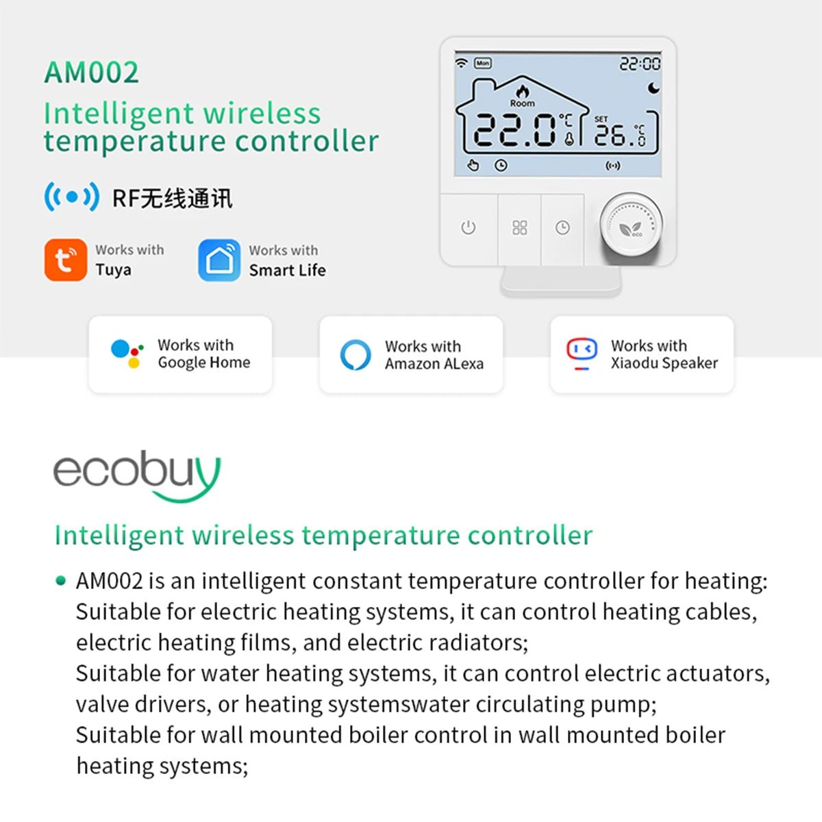 Tuya Wifi Boiler Thermostat Wireless Heating Room Thermostats Wifi Battery Operated Gas Boiler Water Heating Alexa Google Home