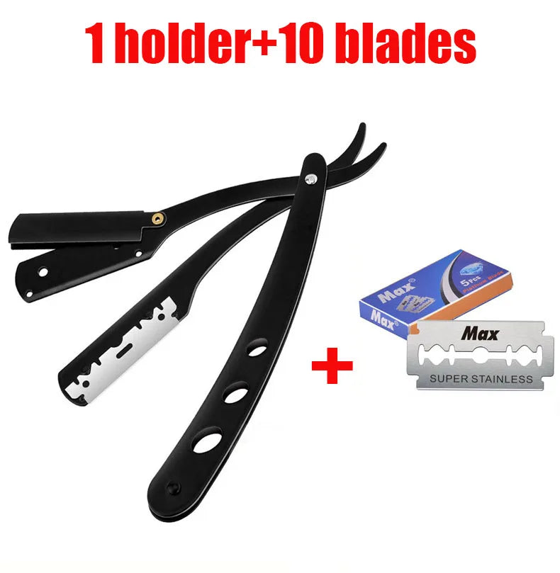 ( 1 Holder+10/20 Blades )Straight shaver arm, men's folding manual shaver, men's shaver, razor sharp blade barber shop razor