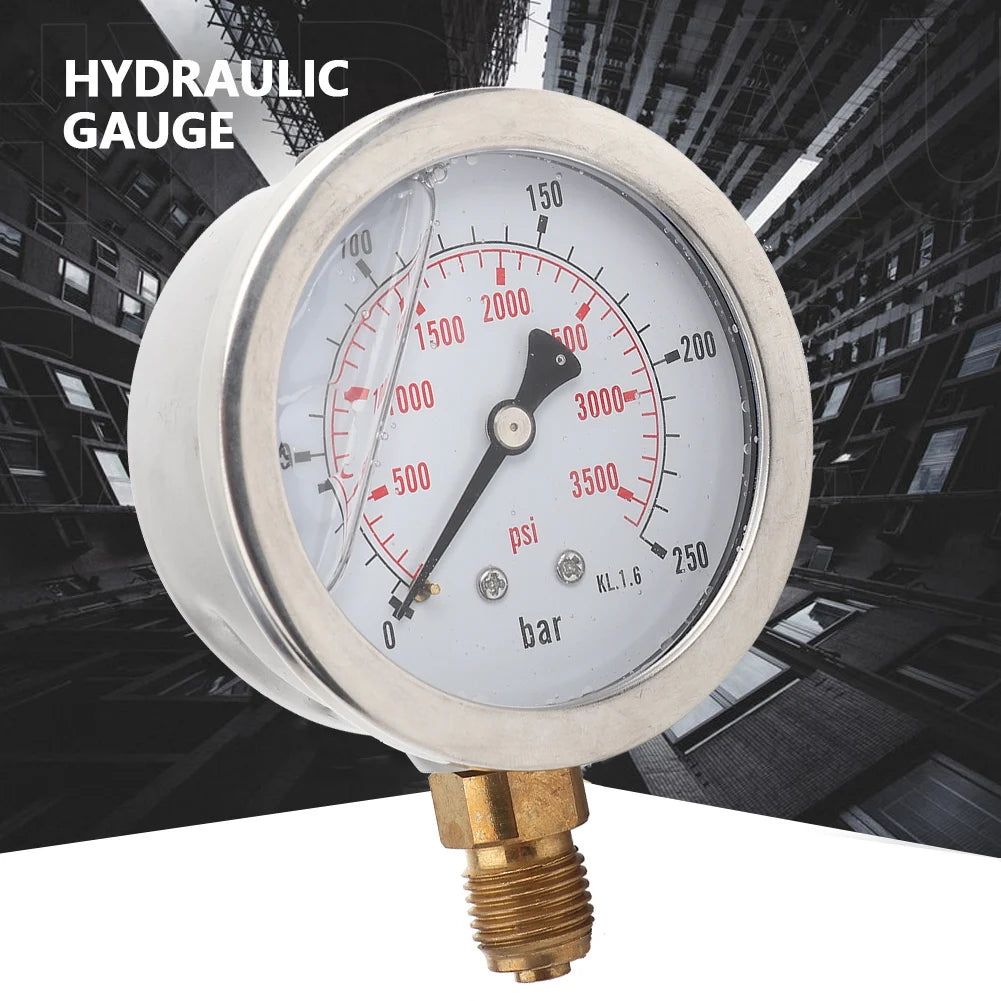 Hydraulic Gauge Hydraulic Pressure Gauge Manometer 0-250Bar 0- 3750PSI G1/4 63mm Hydraulic Water Pressure Gauge Meter