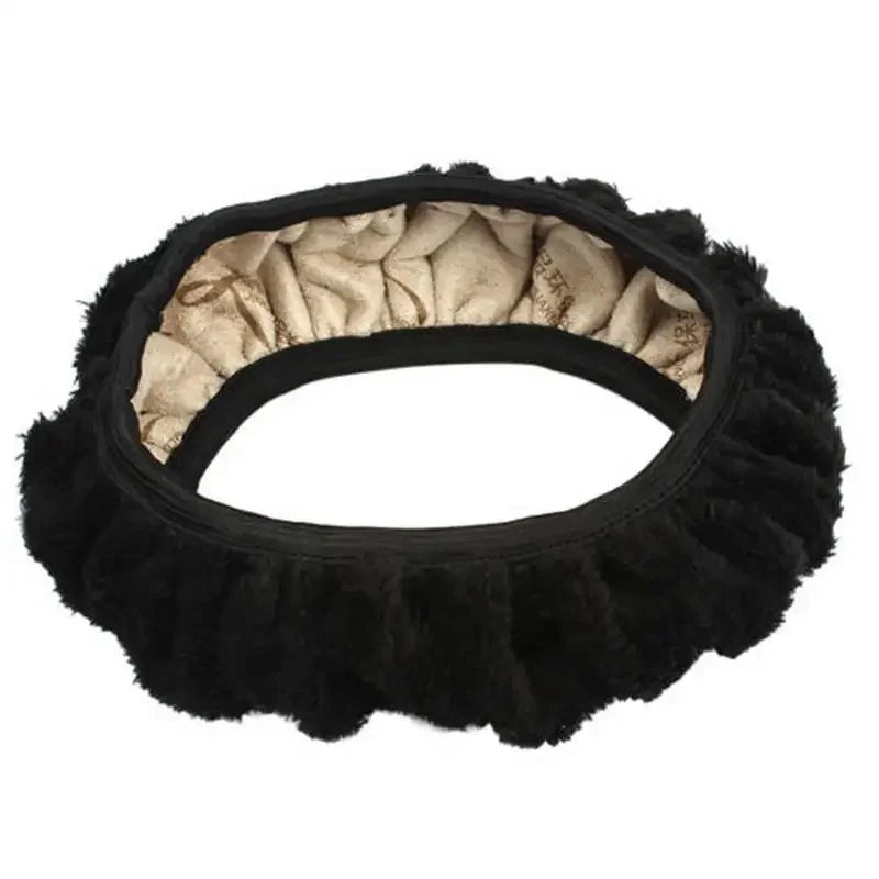 New Winter Black Charm Warm Long Wool Plush Car Steering Wheel Covers Woolen  Universal Interior