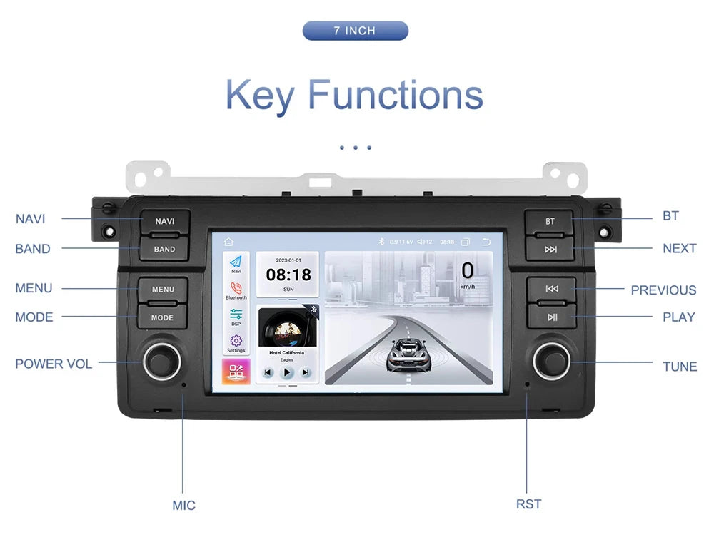 Junuse Car Multimedia Player For 3 Series BMW E46 M3 318/320/325/330/335 1998-2005 7" Android 13 GPS Radio CarPlay Navigation