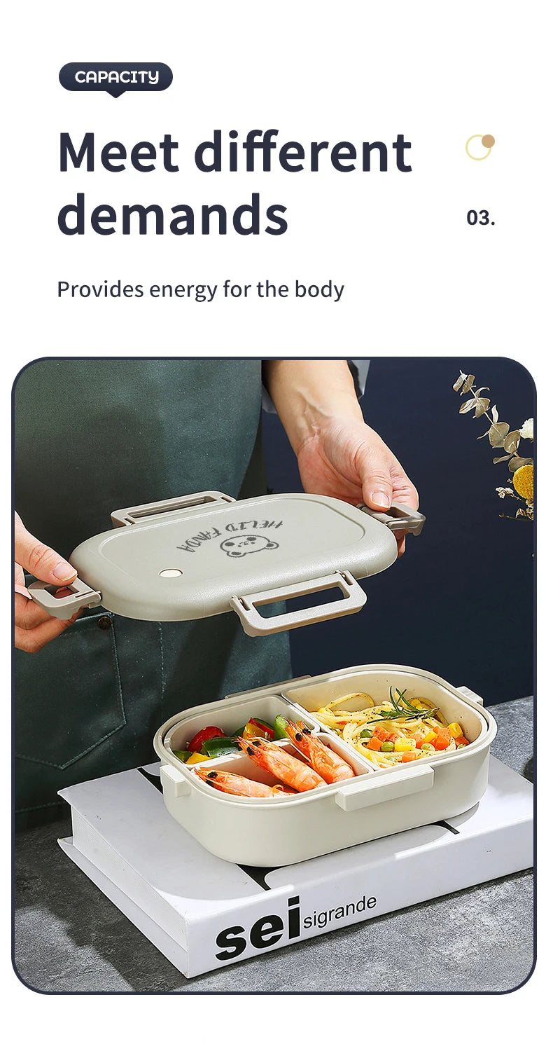 WORTHBUY Portable Plastic Bento Lunch Box With 3 Removable Compartment Leak-proof Microwave Salad Food Container For Kids School