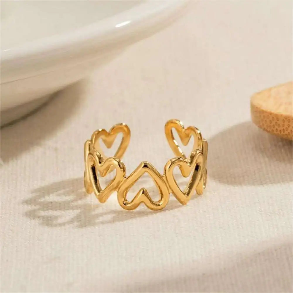 1/3PCS Adjustable Full Circle Hollow Heart-Shaped Open Cuff Ring Stainless Steel Jewelry Irregular Stackable Rings For Women