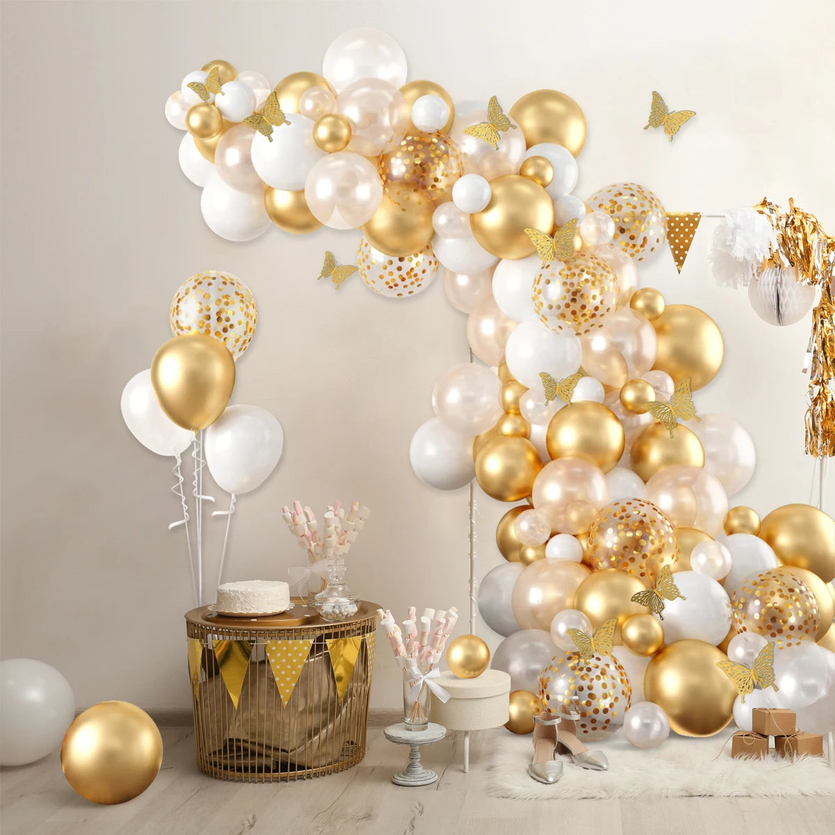 White Gold Balloon Garland Arch Confetti Latex Baloons Graduation Happy 30th 40th 50th Birthday Party Decor Adults Baby Shower