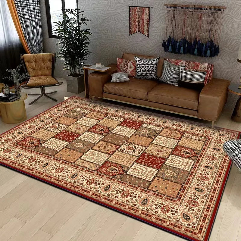 VIKAMA Retro Crystal Pile Carpet Living Room Sofa Tea Table Floor Mat Bedroom Bedside Rug Non-Slip Absorbent Carpet