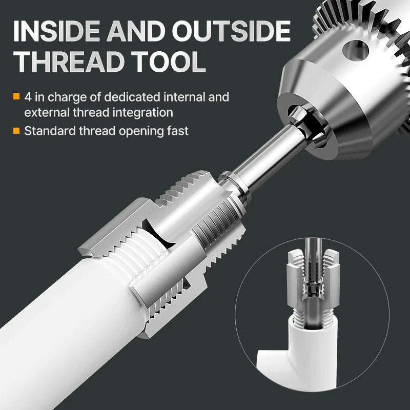 HUHAO PPR/PVC Water Pipe Thread Opener Hand Tools Internal Thread External Thread Integrated Tapping Tool Thread Drill Bit