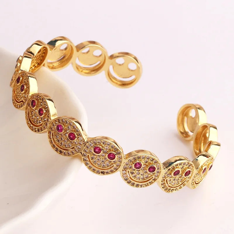 New Stylish Round  Cuff Bangle Bracelet Copper Gold Plated Cubic Zirconia Charm Party Women Men Gifts Jewelry Access