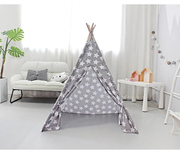 PANGDUBE 110×110×140cm Baby Playpen Children’s Toy Tent Wigwam Indoor Tipi Kids Wooden Play House Children Games Tent