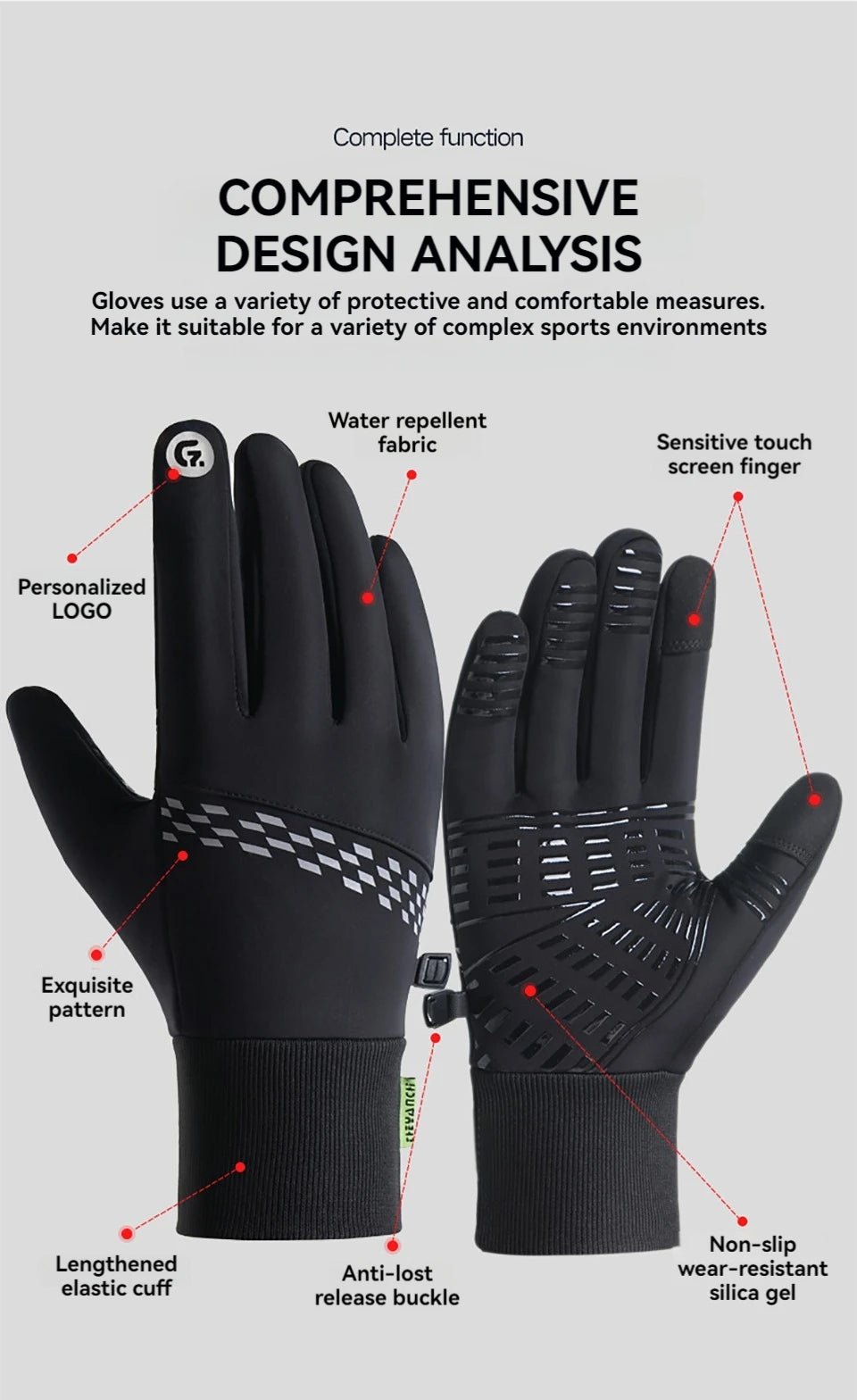 NOFOXO 1Pair Winter Thermal Bike Gloves Touch Screen Water Resistant Windproof Cycling Driving Hiking Skiing Running Men Women