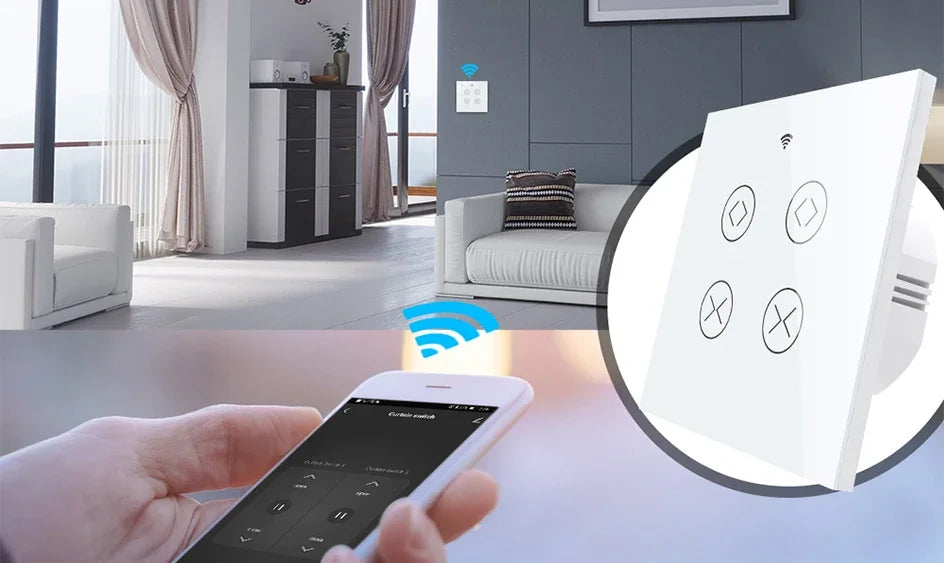 Tuya SmartLife WiFi RF 2 Gang Double Curtain Blind Switch for Roller Shutter Electric Motor With Alexa Google Home Voice Control