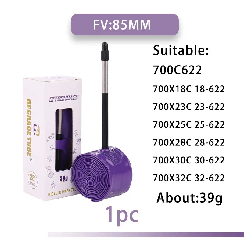 OFFBONDAGE Ultralight 39g Bike Inner Tube 700 X 18 25 28 32 Road MTB Bicycle TPU Tire 45/65/85mm Length French Valve Super Light