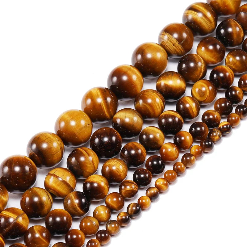 Natural Smooth Brown Tiger Eye Stone DIY Bracelet Necklace Accessories Loose Round Beads for Jewelry Making 15" Strand 6 8 10MM