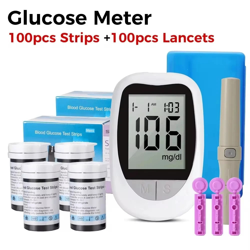 AJC Blood Glucose Meter Glucometer Kit Code Free Diabetes Test 50/100pcs Strips With Lancets Medical Blood Sugar Mg/mmol