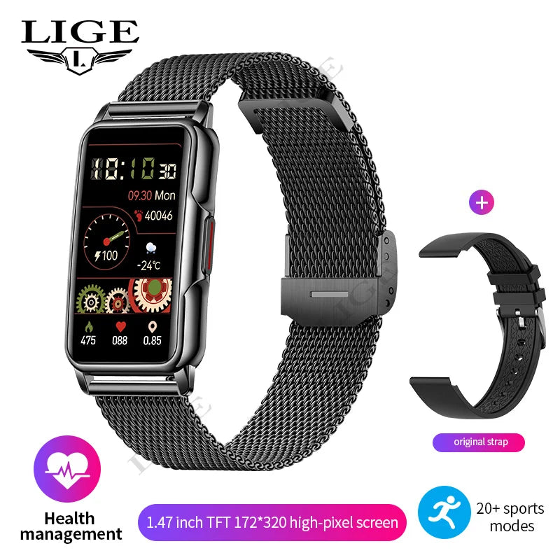 LIGE New Fashion Smart Watch Ladies Message Push Blood Pressure DIY Custom Dial Sports Bracelet Waterproof Men Smartwatch Women