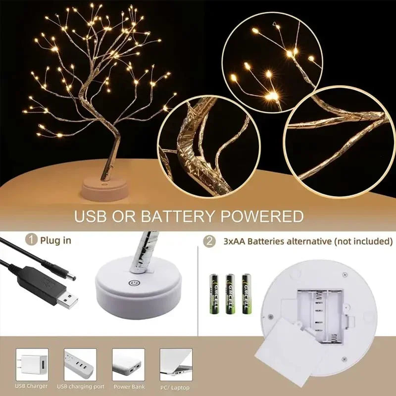 LED Table Lamp Tree Flower Blossom Fairy Light Night Lights DIY Artificial Christmas Creative Lighting Decoration
