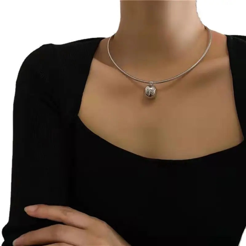 Peri'sbox Simple Imitation Pearl Globular Pendant Necklace for Women Stainless Steel Gold Plated Non-fade Hip-Hop Trendy Jewelry