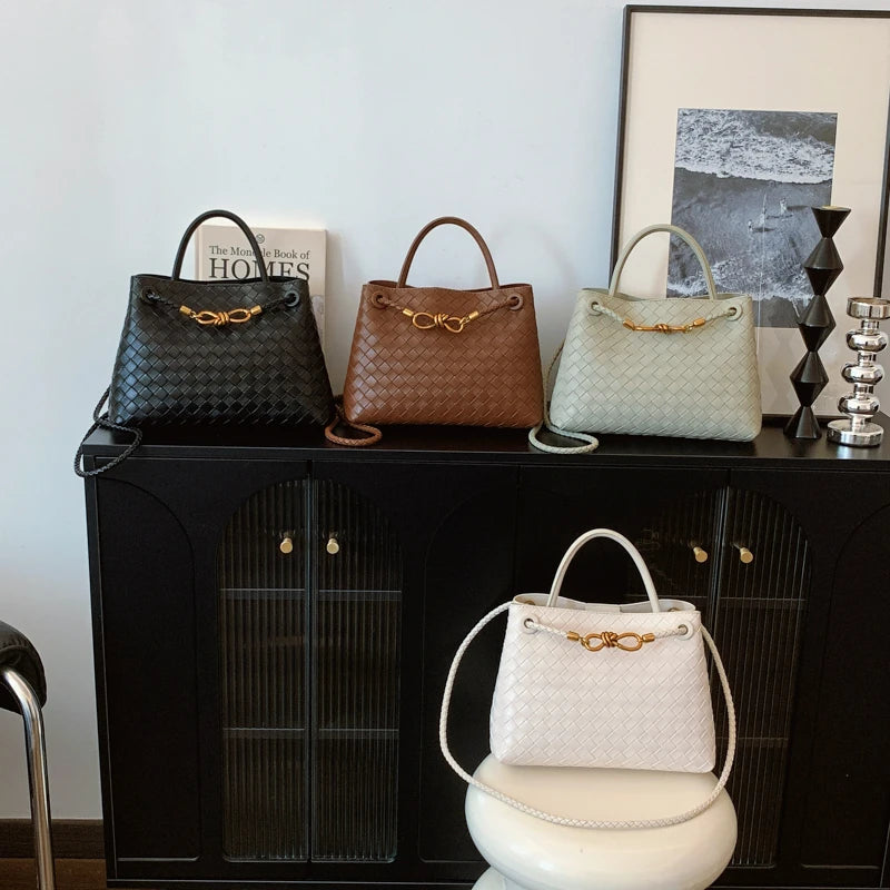 Women's Solid Color Plaid Texture Large Capacity Daily Travel Handbag Shoulder Bag
