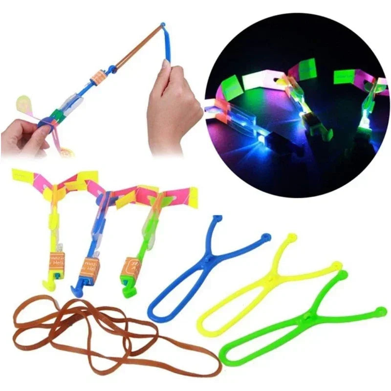 New 50/30/10/5/1 Super Cool Lighted Toys Flying Spinning Toys LED Lighted Toys Best Gift for Kids Rubber Band Slingshot