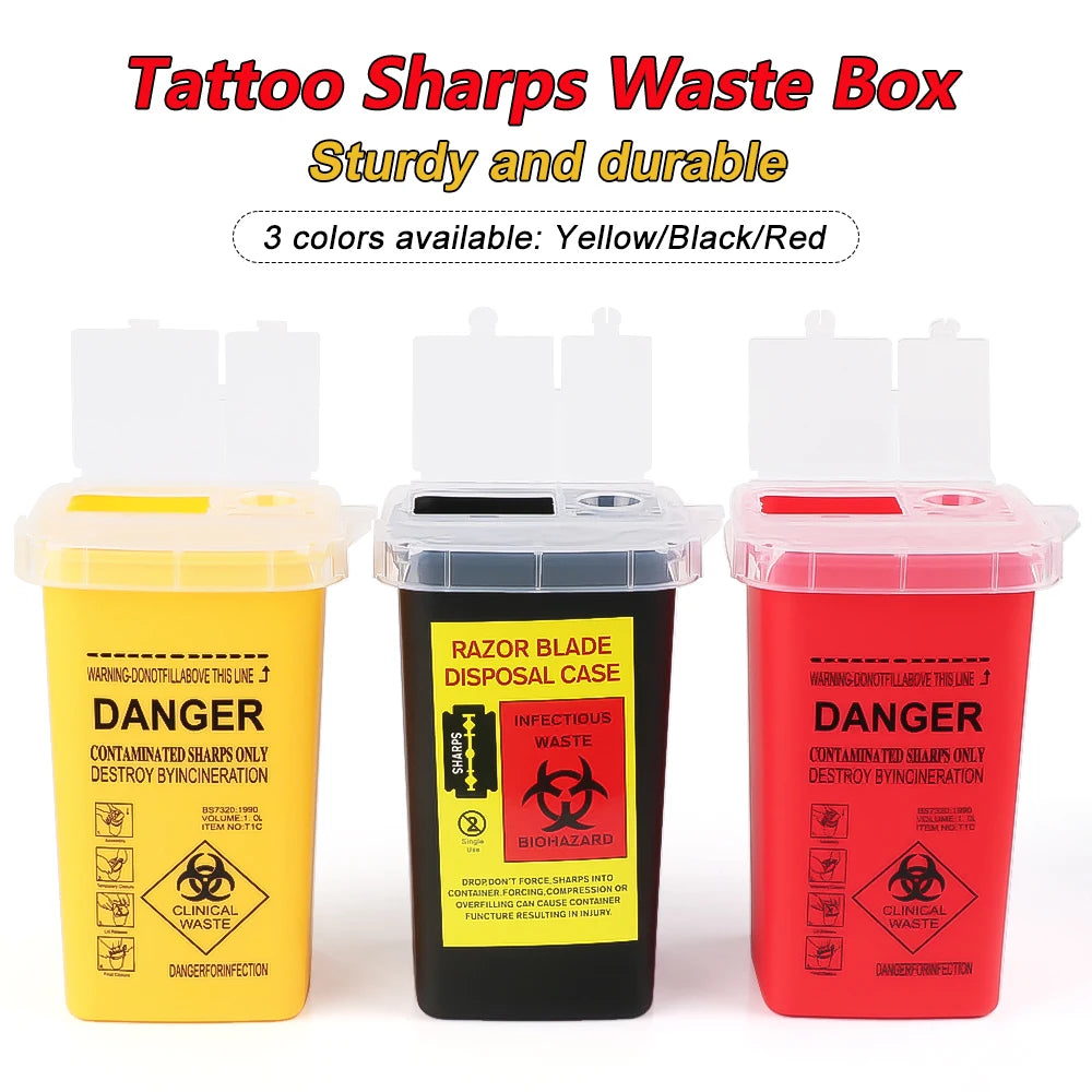 1L Tattoo Sharps Collection Bucket Storage Container Needle Disposing Sharps Blades Eyebrow Trimmers Glass Fragments Storage Bo
