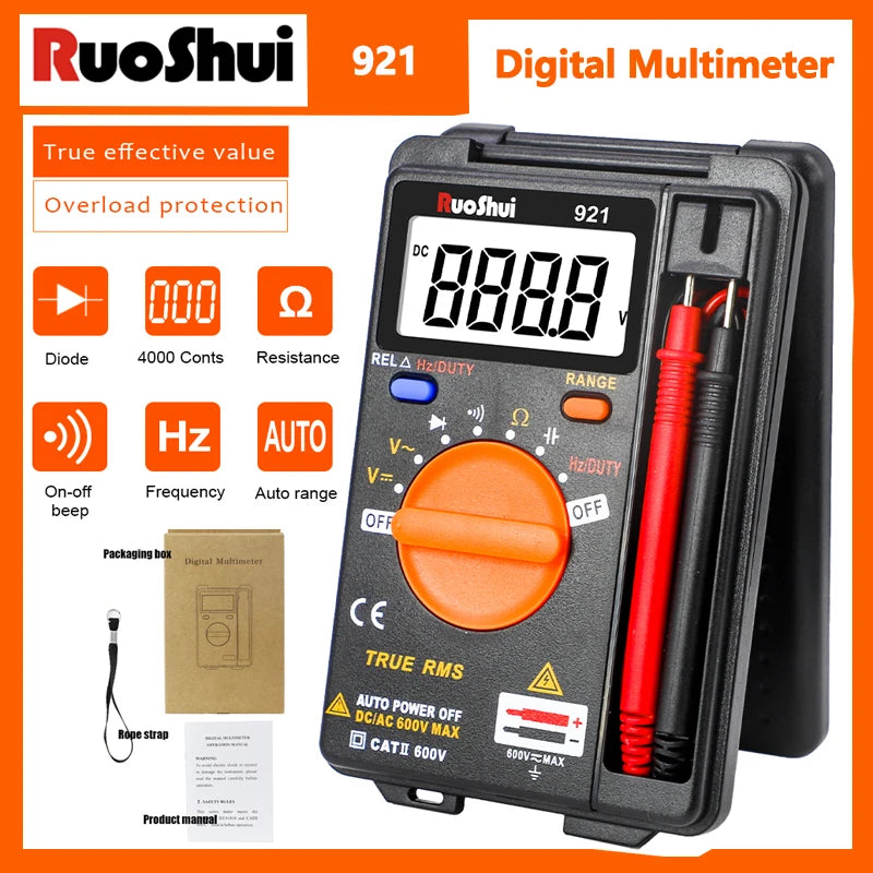 RuoShui 921 Digital Multimeters 4000 Counts Mini Auto Range Resistance Tranistor Capacitance Multimetros Multimeter Digital