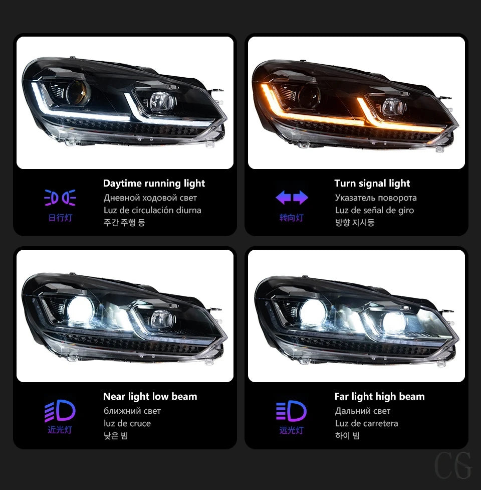 Car Styling Headlights for VW Golf 6 MK6 jetta R20 Black Samurai Style LED Headlight 2009-2012 Head Lamp DRL Signal Projector