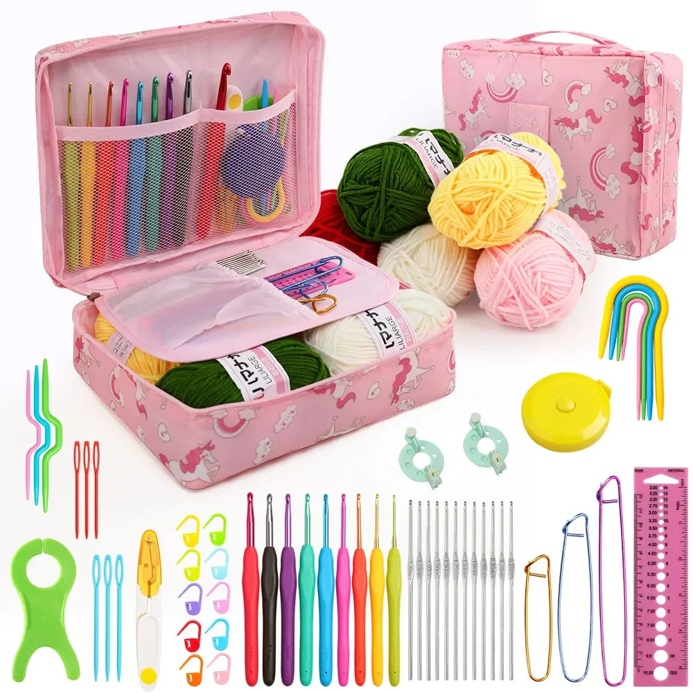 59Pcs/Set Portable Crochet Knitting Set DIY Beginner Crochet Hook Kit With Storage Bag Material Pack and Storage Tools