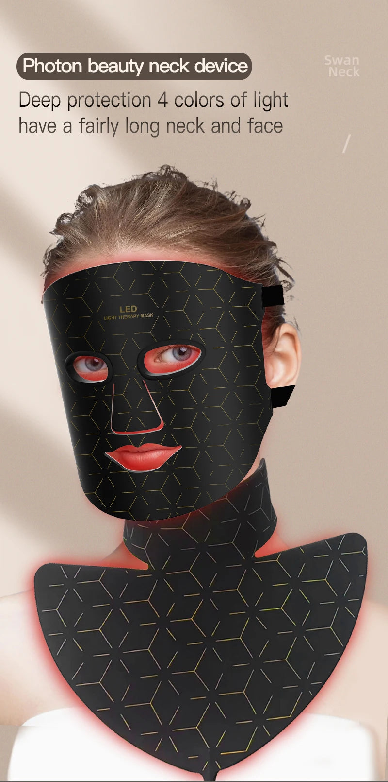 NIR LED Face Mask Neck Mask 92 and 78 Lamp 368 and 312 Beam Infrared Light Therapy 3 Brightness Reduce Wrinkle Acne Facial Care