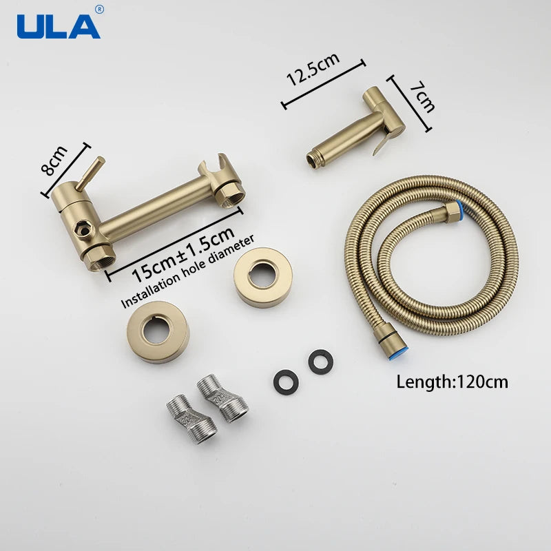 ULA Gold Bidet Faucet Toilet Faucet Stainless Steel Handheld Bidet Sprayer Set Cold Hot Water Mixer Crane Bathroom Shower Head