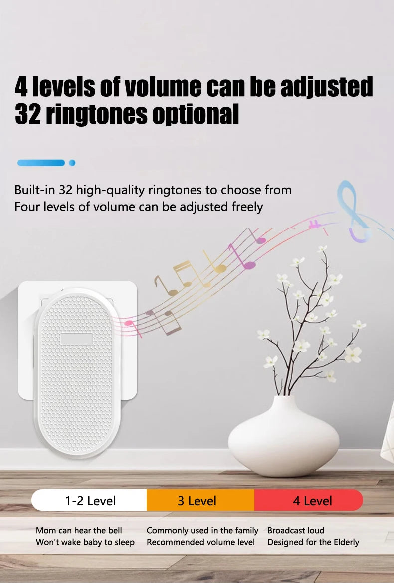 Wireless Doorbell Loud Enough With 4 Volume Levels Door Welcome Chimes Home Door Bell Intelligent 32 Songs Melodies Sound
