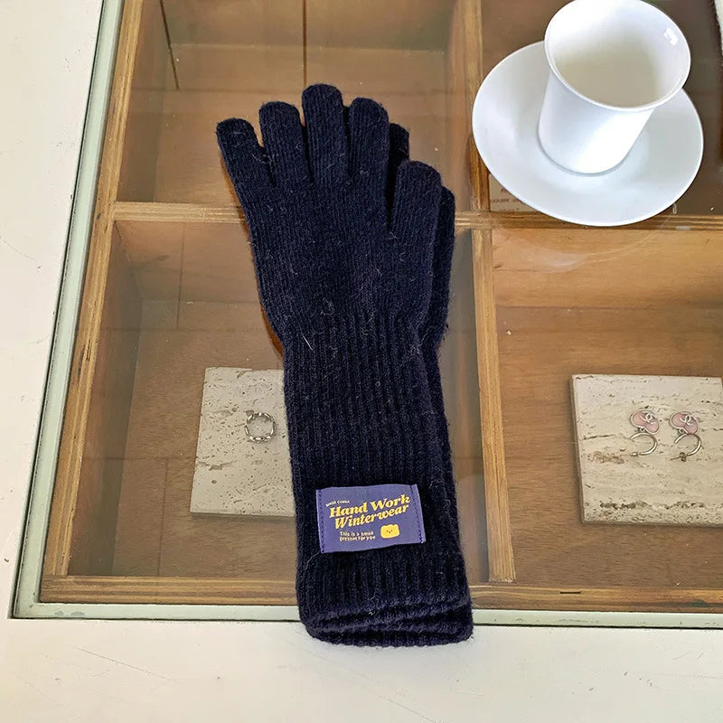 Cycling Five Finger Knitted Yarn Gloves Full Finger Long Wrist Gloves Thick Elastic Winter Connected Finger Glove Autumn Winter