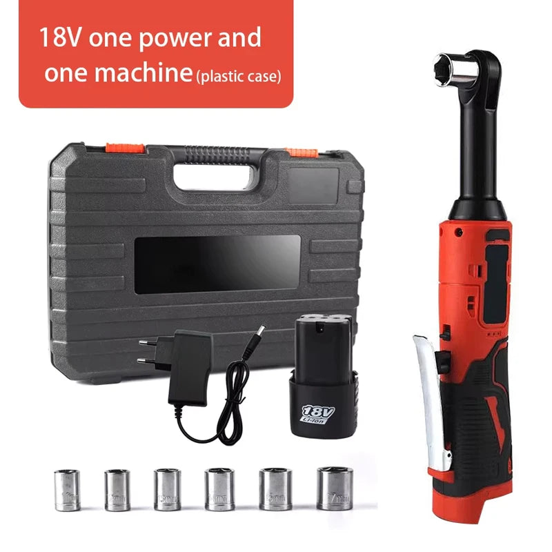 Cordless 90° Electric Ratchet Wrench with Extended Handle Long Reach Electric Ratchet Lithium-Ion Auto Repair Tool Set