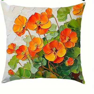 Home Decor Vibrant Floral Pillow Covers with Orange Blooms Pattern Cushion Cover Suitable for Sofa Bedroom Car Pillow Cover