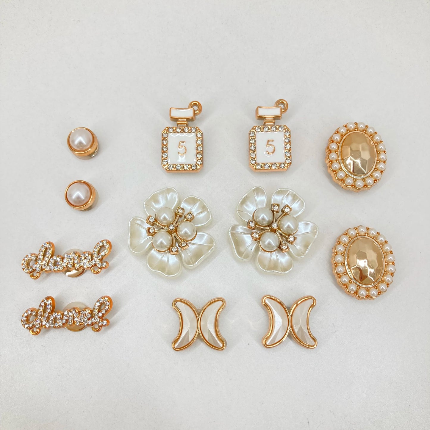 12pcs Gloden Shoe Charms 3D Flower Perfume Faux Pearl Shoe Buckle Decoration Suitable For Crocs Kids Party Gift